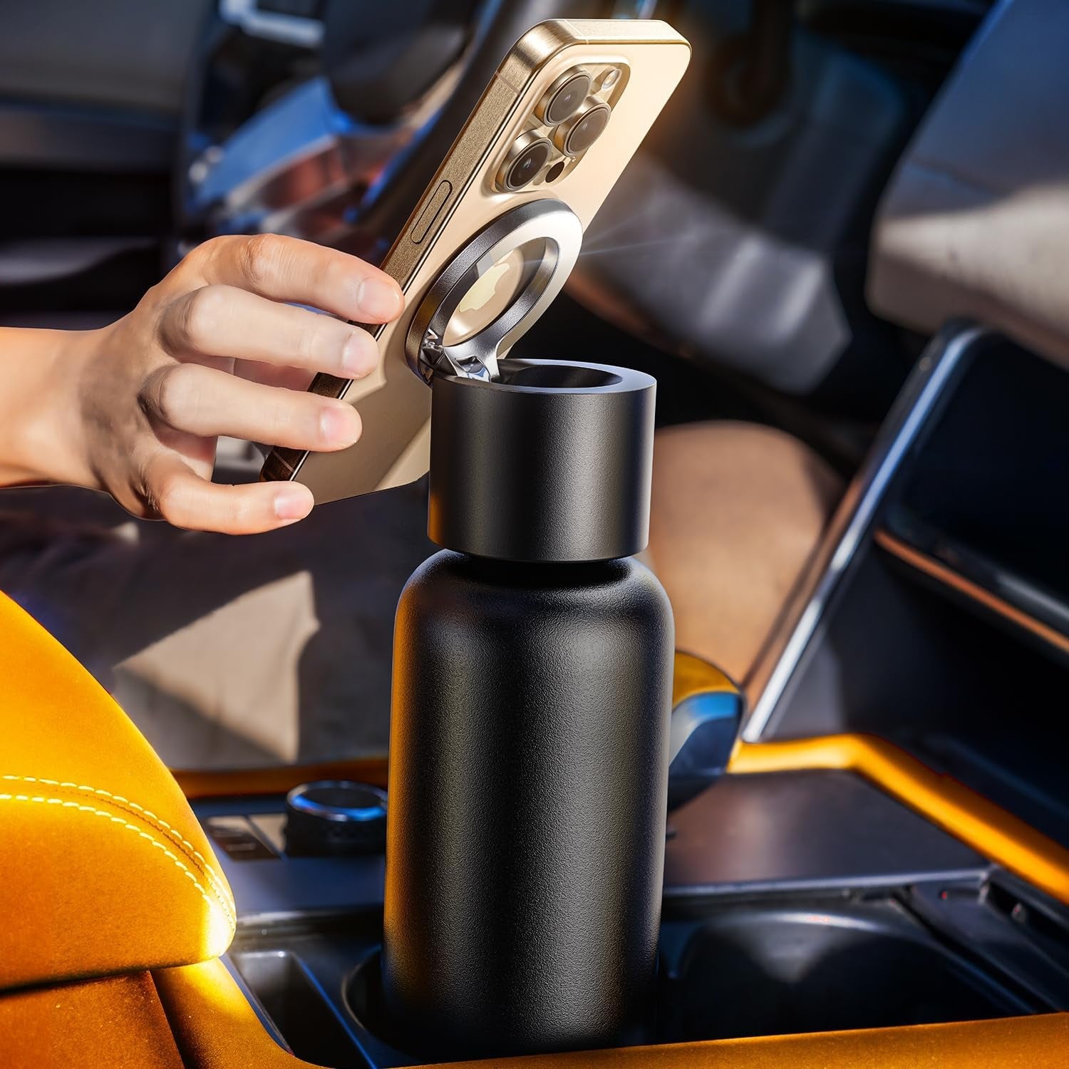 Professional Title: "24oz Stainless Steel Travel Water Bottle with Handle and Phone Holder - Leak Proof, BPA-Free, Adjustable Angles"